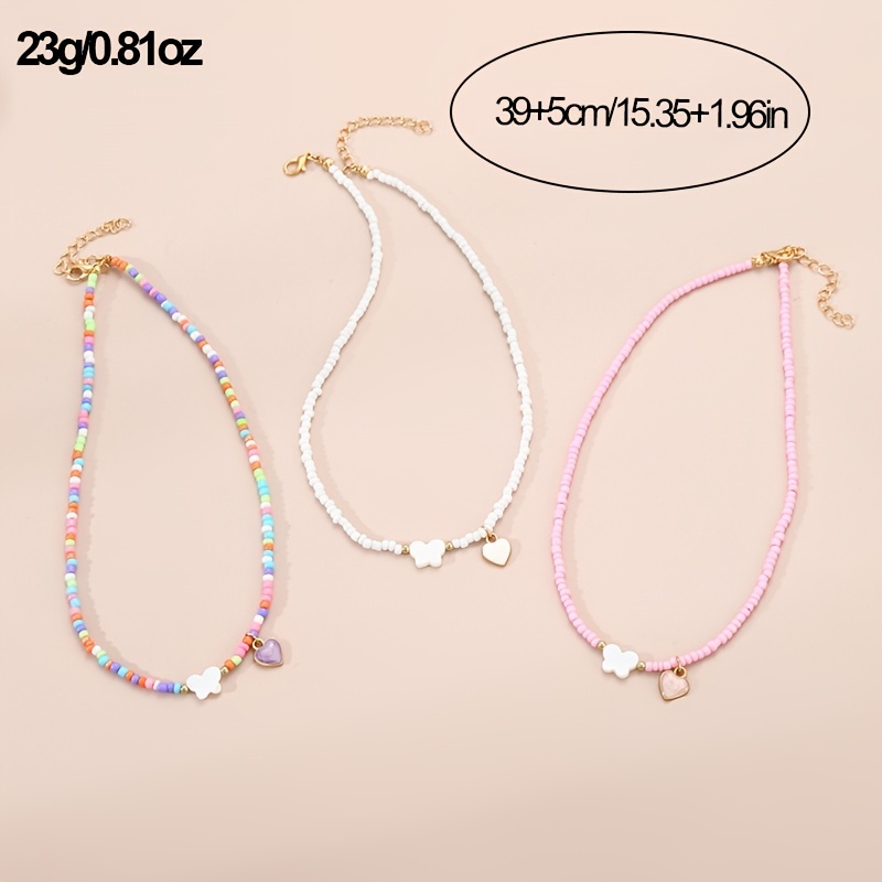3pcs Qpeach Butterfly & Heart Pendant Box Chain Set